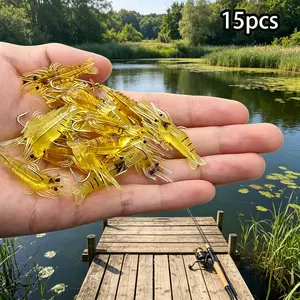 15 Silicone Shrimp Baits for Freshwater and Saltwater Fishing, Ideal for Trout, Bass, and Salmon, Perfect for Anglers, Bass Fishing Lure, Saltwater Fishing Lures