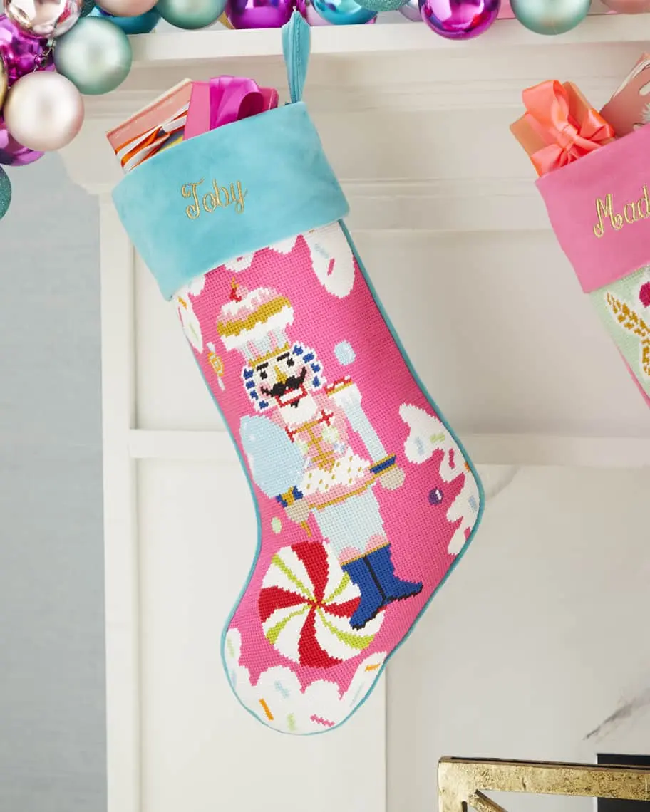 212 MAIN Yarn Colonel Cupcake Embroidered Needlepoint Stocking, 11x18 in., Christmas Decoration, Machine Washable Home Supply, Festive Party Decor