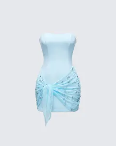 Koralie Baby Blue Rhinestone Wrap Dress