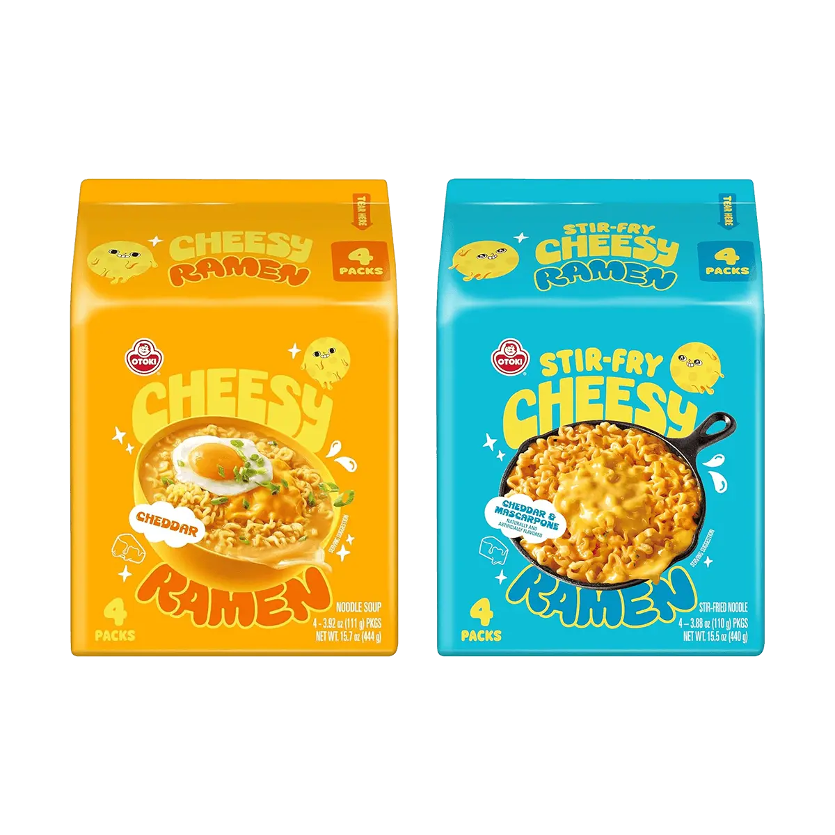OTTOGI Cheddar Mascarpone & Cheddar Ramen Noodle Combo - 2 Pack Korean Instant Noodles, Authentic Flavor, 440g