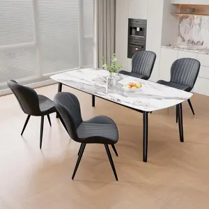 Dining Chairs, Modern Dining Room Chairs Comfy Backrest Thick Upholstered Kitchen Chairs 19IN Height with Metal Legs Dark Grey