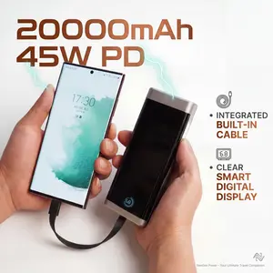 20000mAh 45W PD Power Bank with Built-in Cable & Digital Display - Fast Charging Portable Charger for iPhone Samsung Laptop Travel