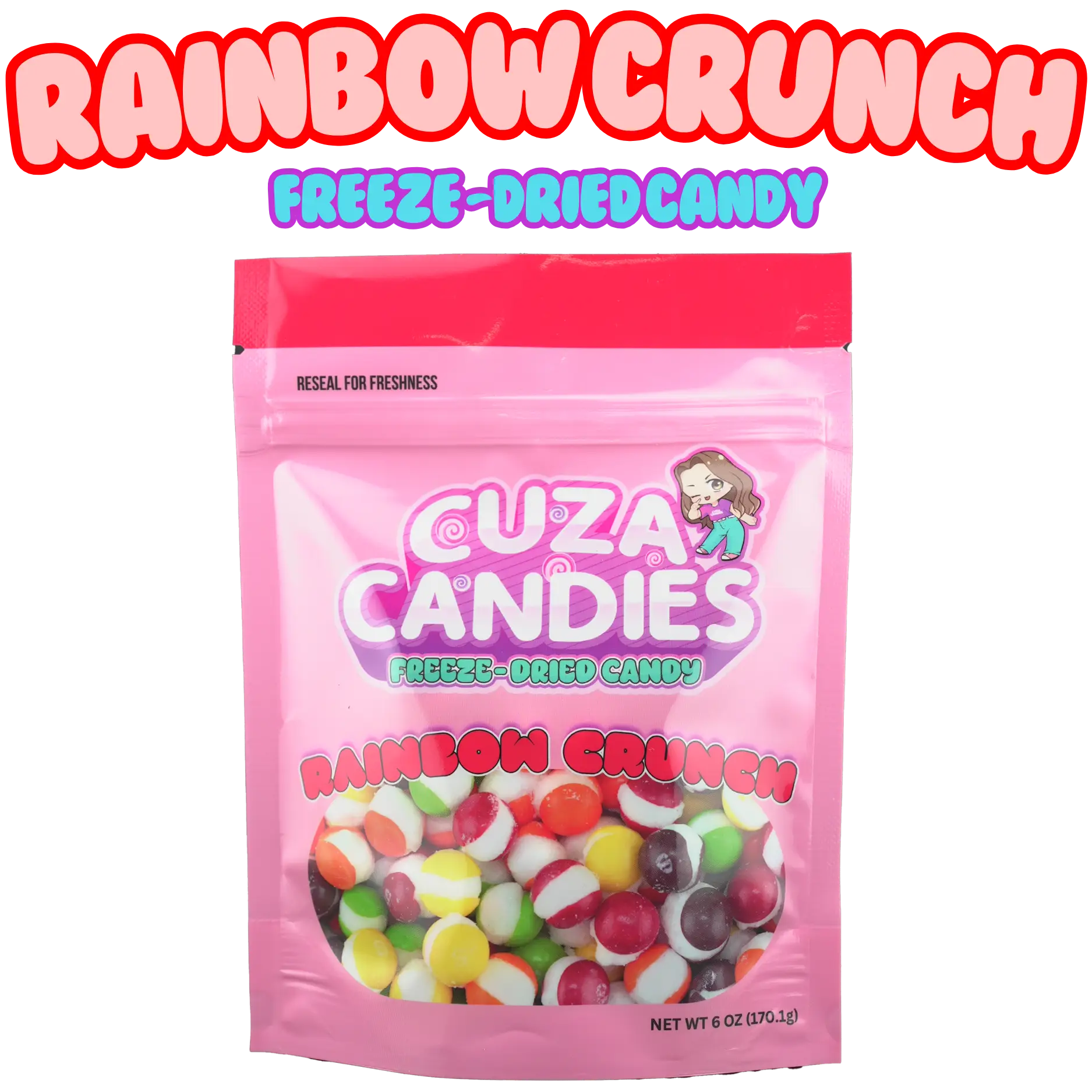 Bite Cuza Candies Freeze-Dried Rainbow Crunch Candy - Fruity Sweet Snack for All Ages, (4, 6, 16, 24, 40 OZ) Bonbon Sugar Bite