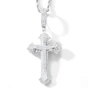 【#P681】Cross Pendant UCCIYO S925 Sterling Silver Synthetic Moissanite Pendant Necklace for Women Men Hip Hop Jewelry Gift Halloween