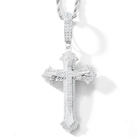UCCIYO S925 Sterling Silver Exquisite Trendy Religious Cross Pendant Necklace - Silver Synthetic Moissanite Fashion Jewelry, Anniversary Gift for Men Women (#P681)
