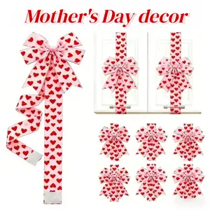 Mother's Day Pink Heart Large Bow Decoration 4/8 PCS Polyester Fringe Bow 79x2.4 Inches Red Hearts Ribbon Decor for Window & Kitchen Decorations Proposal Wedding Party Supplies Ornaments holiday cabinet bows Mother's Day decorations