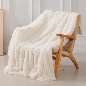 Tuddrom Decorative Extra Soft Fuzzy Faux Fur Throw Blanket 50" x 60",Solid Reversible Long Hair Shaggy Blanket,Fluffy Cozy Plush Comfy Microfiber Fleece Blankets for Couch Sofa Bedroom,Cream White