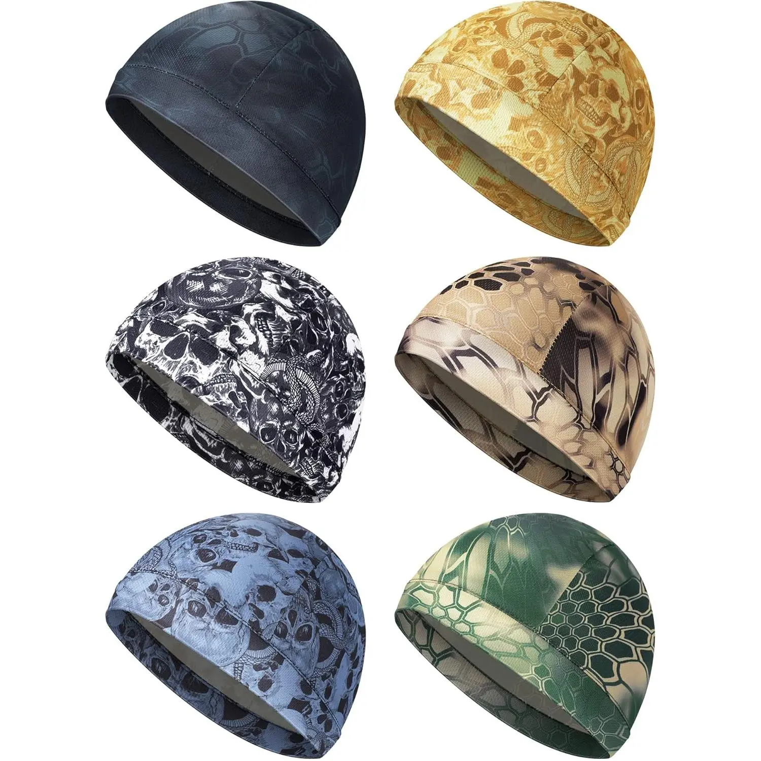 6-Pack Cooling Skull Cap Helmet Liners Hat Beanie for Men, Soft Breathable Lightweight Polyester Blend Beanie for Cycling, Sports