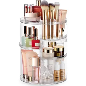 Rotating Makeup Organizer - Adjustable Shelf Height and Fully Rotatable, The Perfect Round Spinning Cosmetic Organizer for Bedroom Dresser or Vanity Countertop Storage. (Clear)