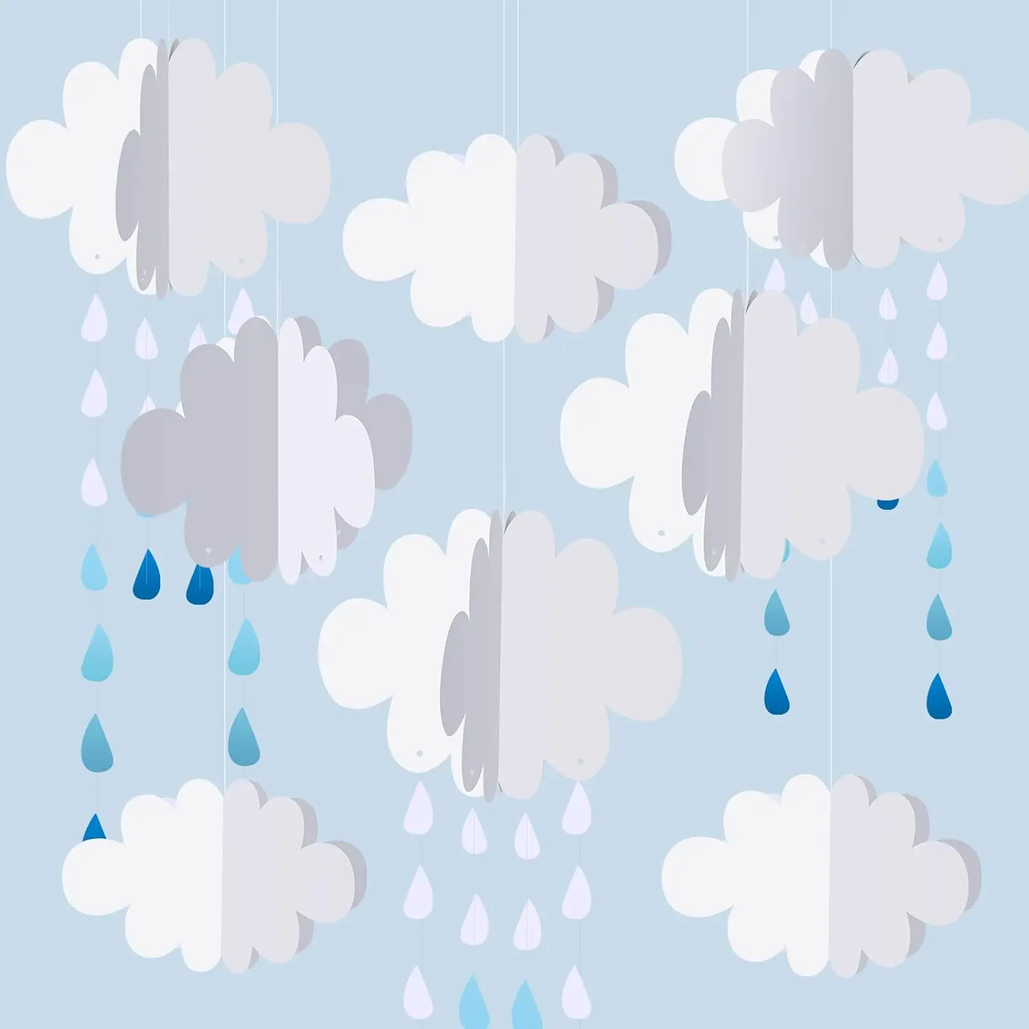 20 count 3D Cloud Hanging Decorations Paper Artificial Clouds and Raindrop Props Ceiling Decor Ornaments for Ceiling DIY Wedding Party Room