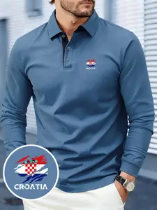 New Men's Long-Sleeve Shirt, Croatia Pattern with National Flag Print Design, Breathable & Soft Fabric, All-Season Comfort, Suitable for Business Gatherings, Outdoor Sports & Daily Wear, Minimalist & Stylish, Casual Shirt for Mature Men