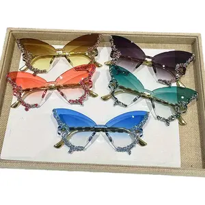 Classic Butterfly-Shaped Studded Rimless Fashion Glasses