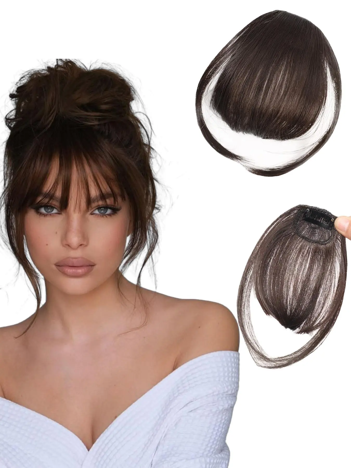 5 Inch Air Bangs with Clip, Natural Fluffy Synthetic Pieces for Women, Fashionable Synthetic Pieces for Women, Synthetic Extensions, Synthetic Hair Wigs, Straight Synthetic Hairpieces