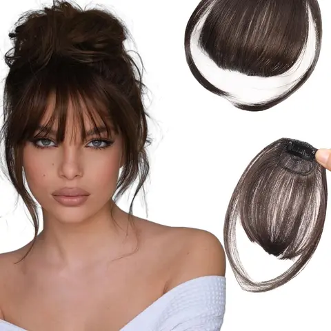 5 Inch Air Bangs with Clip, Fluffy False Bangs, Natural Fluffy Synthetic Pieces for Women, Fashionable Synthetic Pieces for Women, Synthetic Extensions, Synthetic Hair Wigs, Straight Synthetic Hairpieces, Synthetic Fiber Hairpieces