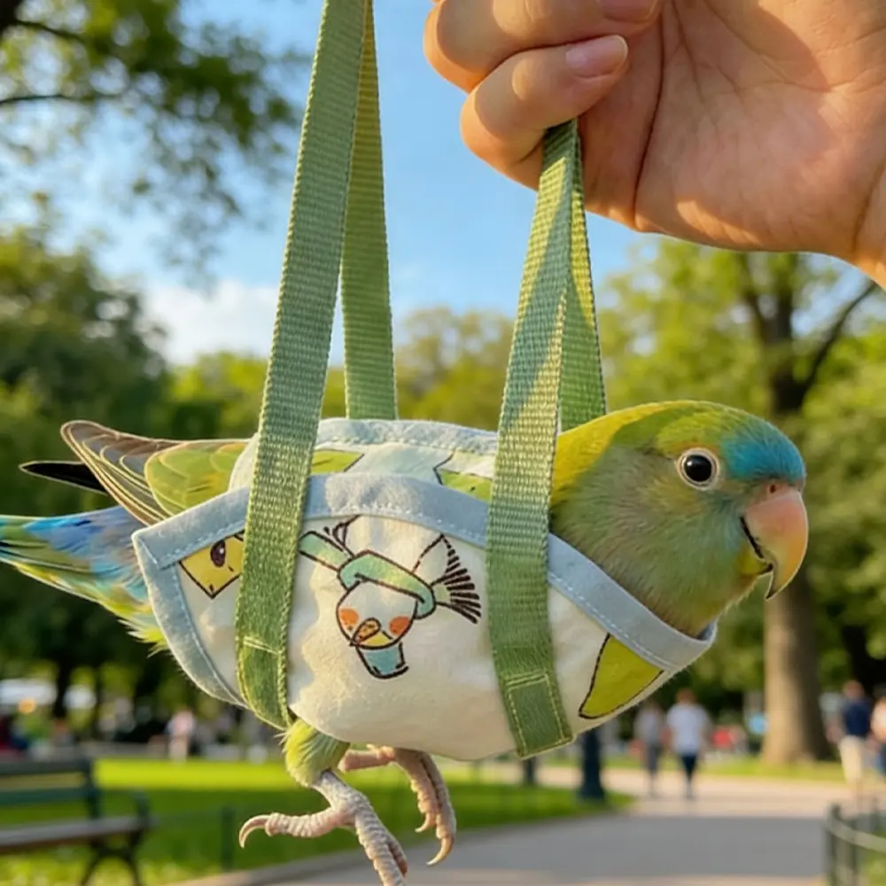 Printed Polyester Breathable Material Parrot Outdoor Outing Bag, Anti-Escape Leak-Proof Portable Strap, Universal Bird Carrier Supplies for Various Birds
