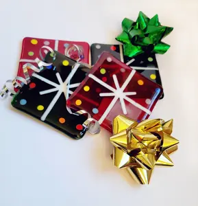 Whimsical Christmas Present Clear Fused Glasss Coasters (set of 4) Tableware Winter