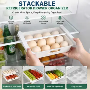 Stackable Refrigerator Drawer Organizer, BPA-Free PP Plastic Storage Container, Ideal for Eggs, Fruits, Vegetables, Kitchen Use