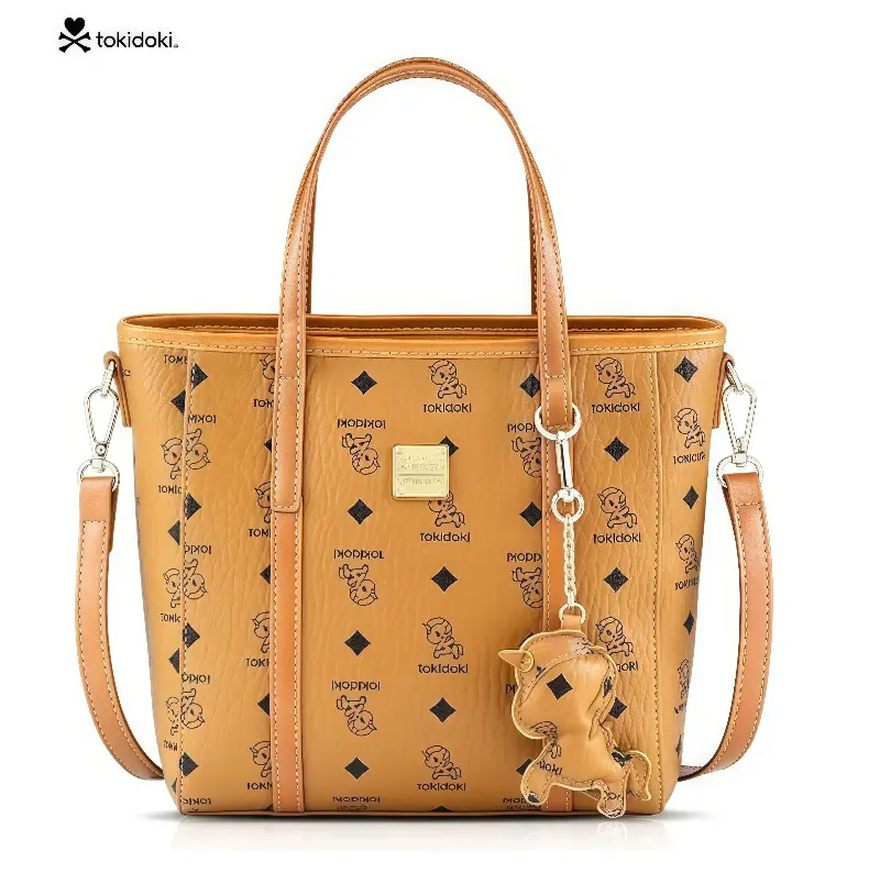 Tokidoki Brown Tote Bag Purse for Women,Cute PU Leather Shoulder Bag Handbags Detachable Tote with Unicorns Print
