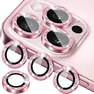 iPhone 17 Pro Max Camera Lens Cover Protector, 3pcs Bling Diamond & Glitter Metal Ring Design, 9h Tempered HD Glass Protection Film, Accessories