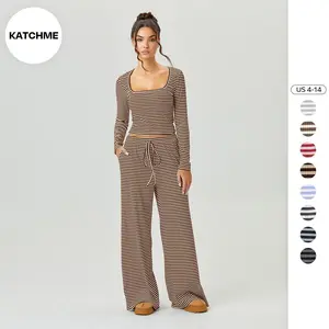 Striped Ribbed Lounge Set