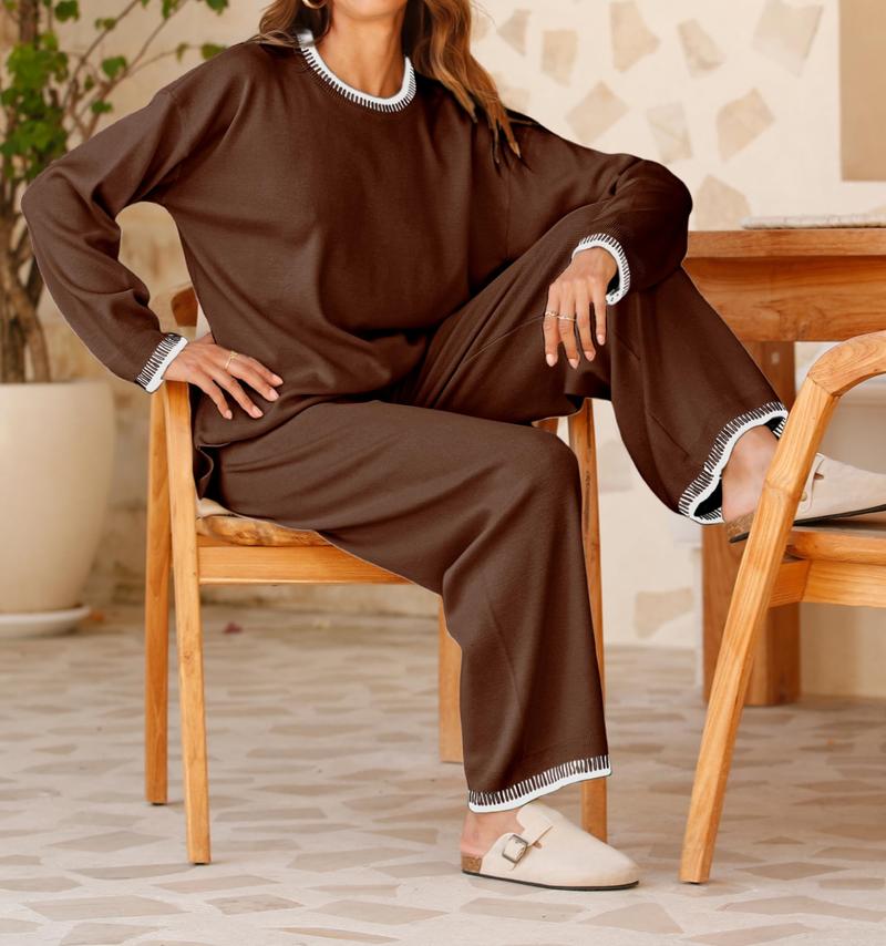 DUTUT Women's 2-Piece Sets Outfits Chic Comfortable Elastic Loungewear Crew Neck Pajama Matching Sweatsuit Set Casual Sweater High Waist Loose Fit Soft Stretchy Fabric Viscose Homewear Pjs DUTUT Women's 2-Piece Sets Outfits Chic Comfortable Elastic Loungewear Crew Neck Pajama Matching Sweatsuit Set Casual Sweater High Waist Loose Fit Soft Stretchy Fabric Viscose Homewear Pjs