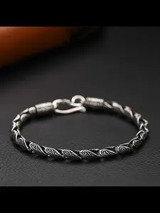 New Versatile Silver Color Kente Pattern Hand Chain Bracelet, Men's Birthday Gift, Retro Luxury Style, All Seasons Wear