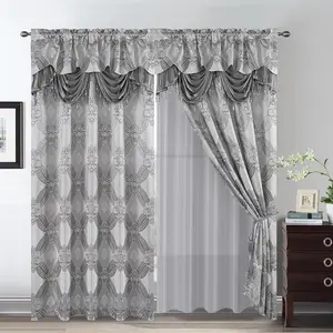 Elegance Curtains with   Threads 2 Panels Set - Luxury Window  Attached Valance, Sheer Backing, and 2 Tie Backs for Bedroom and Living Room, 54x84 inches,