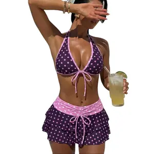 Blaze 2026 3PCS New Polka Dot Sexy Swimsuit for Women, Two-Piece Bikini, Bohemian Bikini, Clothes, Womenswear, Skirt, Top
