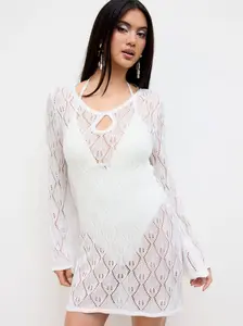 Knit Round Neckline Cut Out Crochet Cover Up Dress