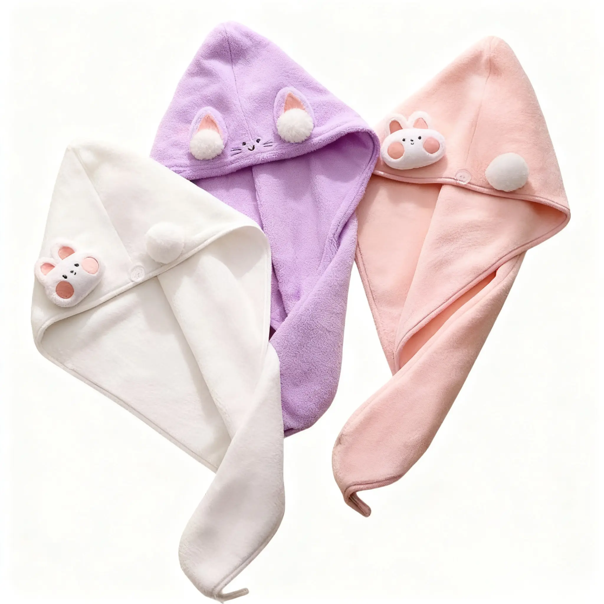 Microfiber Hooded Hair Drying Towel Wrap - Animal Cartoon Bunny Design, Water Absorbent Fast Dry Bath Accessory for Women, Unisex Cap with Extra Coverage for Busy Individuals