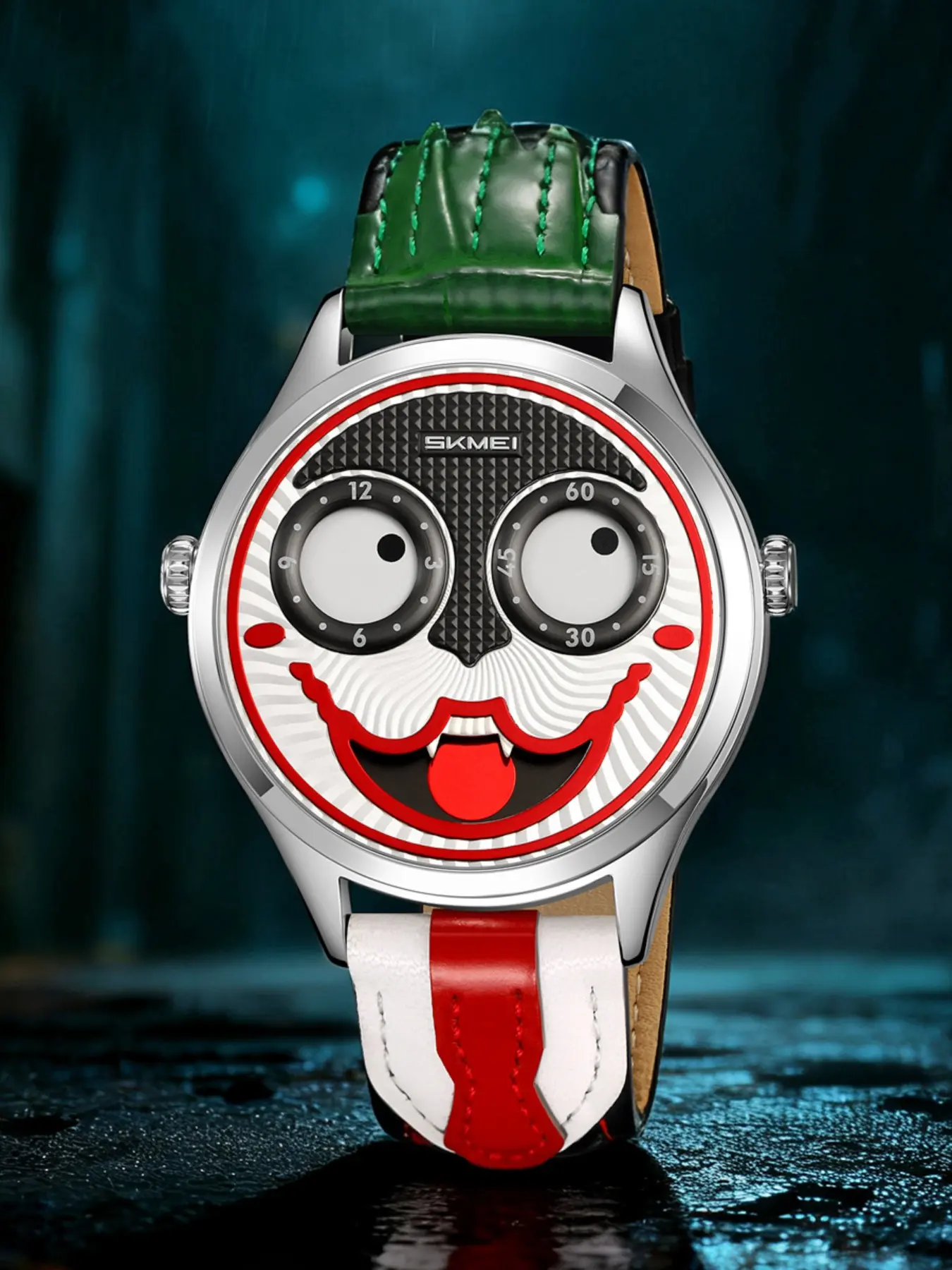 Men's Skmei Joker Art Watch, Fun Design, Bright Colors, 3atm Water Resistant, Quartz Movement, Analog Display, Fashion Accessory, Trendy Watch