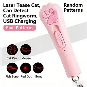 Rechargeable Laser Pointer Cat Toy with TPR Rubber, Interactive LED Light Chaser with 5 Designs, USB-Charged Cat Stick for Self Play & Boredom Relief,summervibes