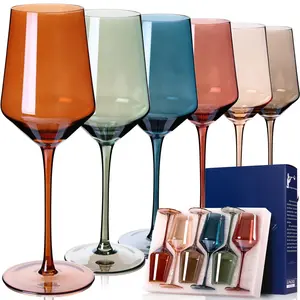 Colored Wine Glasses Set of 6-15 oz, Unfading Color, Hand-blown Wine Glasses Drinkware