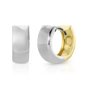 14K Solid Gold Two-Tone Chunky Huggie Hoop Earrings - Trendy, Lightweight, Hypoallergenic