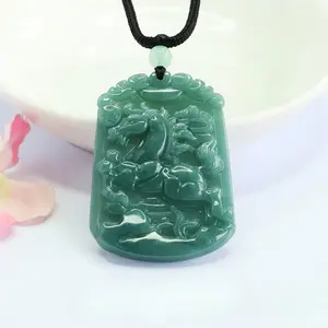 Natural Grade A Jadeite Horse Pendant, Blue Water Jade Chinese Zodiac Horse Charm, Lucky Success Amulet for Men & Women, Elegant Natural Gemstone Jewelry for Daily Wear & Holiday Gift Giving bracelet luck unisex friendship day