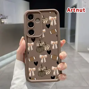 TPU Phone Case Compatible with Galaxy S23 Ultra S24 Plus S25 S22+ Pumpkin Bow Football Pattern Drop Protection Shockproof Soft Silicone Smartphone Cover Casing