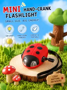 Cute Ladybug Hand Crank Flashlight Mini Portable Pocket Light for Kids & Outdoor
