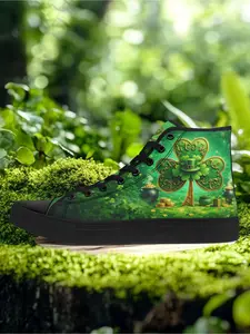 COOLCUSTOMIZE Men's Vibrant St. Patrick's Celtic Shamrock Tree Print High-Top Sneakers, Plus Size Comfortable Walking Shoes, Streetwear Footwear