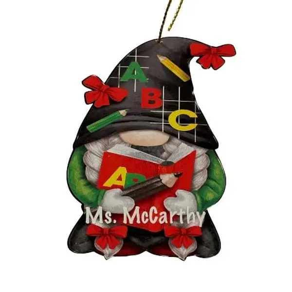 Daisy Dade Gnome Christmas Ornament Personalized Teacher Ornament Pencil Heart Acrylic Decoration Gift for Teachers with Custom Name