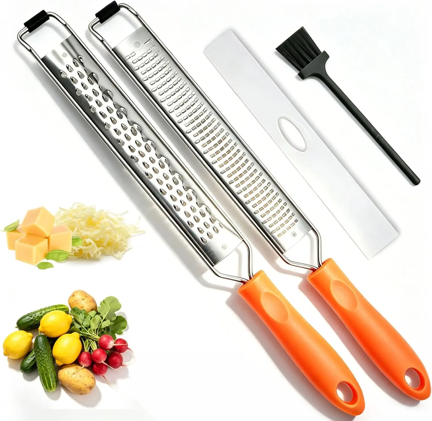 Lemon Zester & Cheese Grater Set of 2,Kitchen Zester Tool for Cheese,Lemon,Nutmeg, Chocolate, Fruits, Vegetables With Protective Cover (Orange)