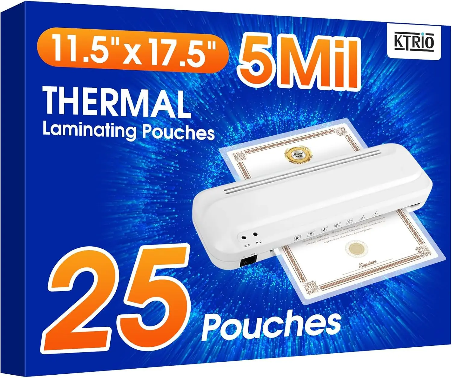 25 Pack Laminating Sheets, Hold 11 X 17 Inches Sheet, 5 Mil Thermal Laminating Pouches, 11.5 X 17.5” Laminate Sheets for Laminator, Clear Lamination Sheet Paper, Office School Home Supplies