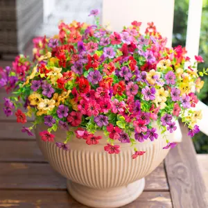 Artificial Flowers for Outdoor & Indoor Garden Home Decor, Home Decoration Bouquet, Fake Daisy with Eucalyptus Leaves & Boxwood, 12 Bundles Mixed Colors