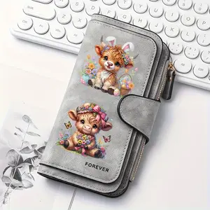 1pc Cute Highland Cattle pattern women's long wallet, multi-functional wallet, portable snap coin purse, birthday gift and daily commuting essential, perfect holiday gift, suitable for outdoor, travel and family use, 3.26CYJ-4