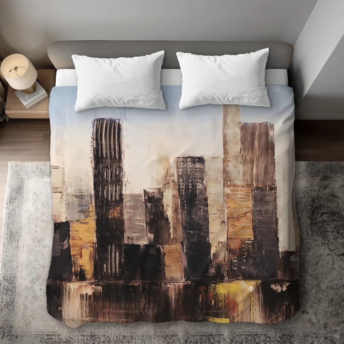 Begin Home Decor C1DCKSW0S01QA9 King Size Striped Abstract Buildings Duvet Cover - Breathable, Machine Washable, Brown & Chocolate Brown Striped Bedding Linens for Modern Home Decor, Stripes