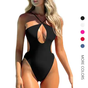 Danedvi Womens Sexy One Piece Bathing Suit Plunge Neck Cut Out Backless Criss Cross High Waisted Swimsuit