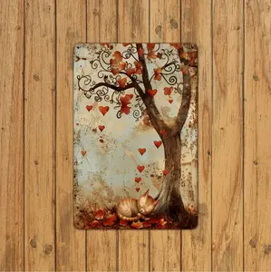 Charming Vintage Cat and Heart Tree Metal Wall Art Ideal for Kids Rooms Bedrooms or Cafe Decoration Durable Iron Craftsmanship with Easy Hang Design 8x12 Inches Perfect for Home Decor