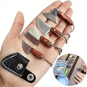4-Piece Mini Pocket Knife Set, Utility EDC Knife with Sheath, Mini Chef Keychain Knife, Tiny Tools for Box Cutter, Letter Opener, Package Opener, Cool EDC Gadgets, Great Gift