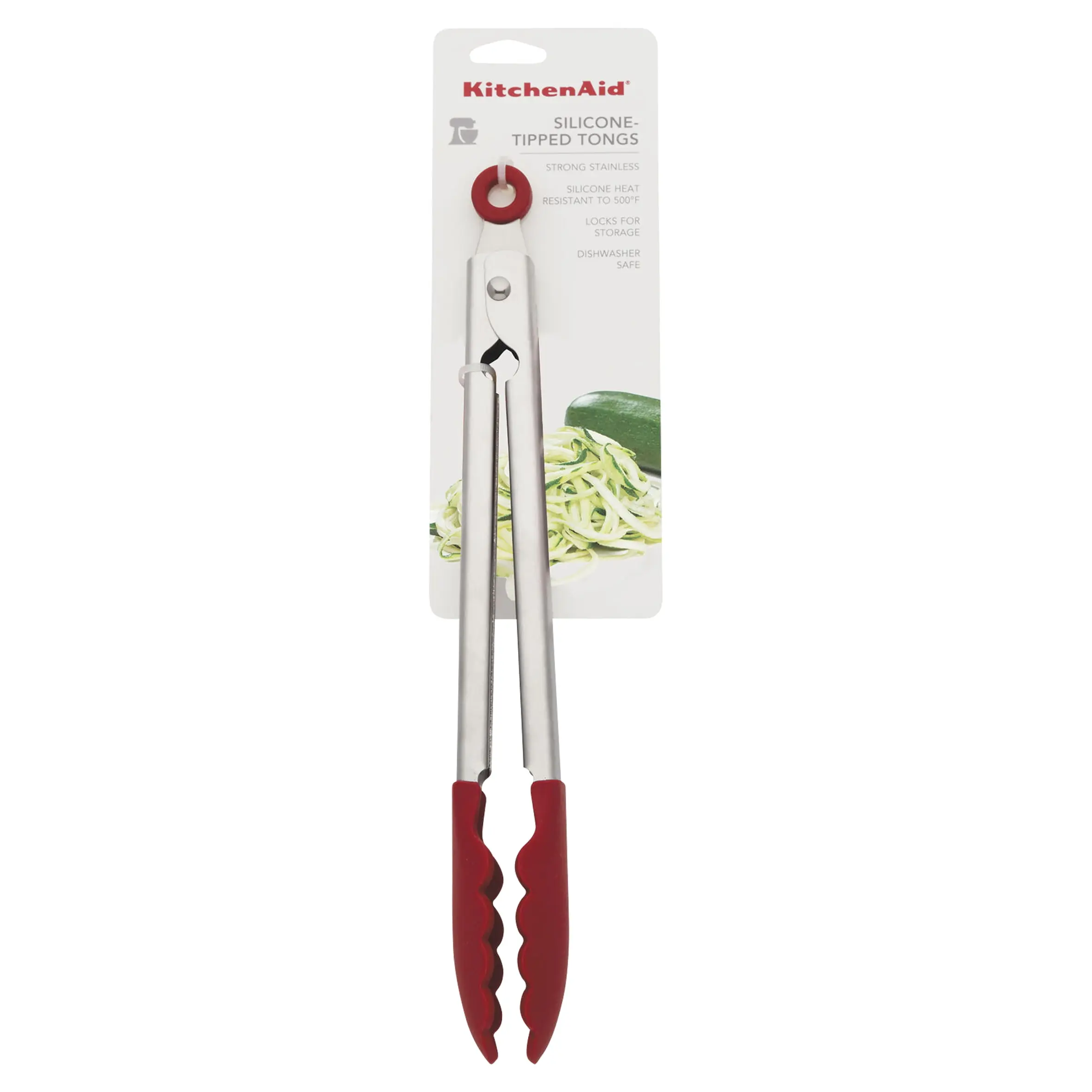 KitchenAid Fine Silicone & Stainless Steel Tip Tongs - Colored Dual-Tone Handle, Dishwasher Safe Easy Clean Cooking Utensil, 1.38x10.83in, 0.42lbs, Silver & Red, Fine Silicone Cooking Tongs, Colored Handles Cooking Tongs
