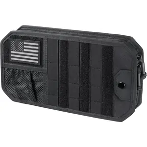 Tactical Car Sun Visor Organizer, Automotive Semi-Rigid MOLLE Panel with Zipper Storage Pouch & Glasses Clip, Universal Fit for Trucks, SUVs, Jeeps & Patrol Vehicles (Black)