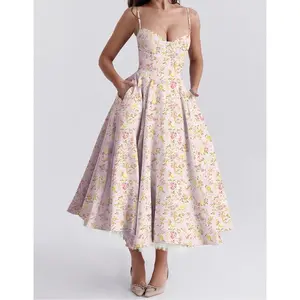 2024 New Summer High-Grade Princess Dress French Mesh Large Swing Double-Layer Sling Dress Women Womenswear Formal